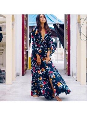 XIX Palms Floral Wrap Maxi Dress